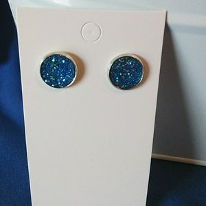 Handmade silver blue stud earrings